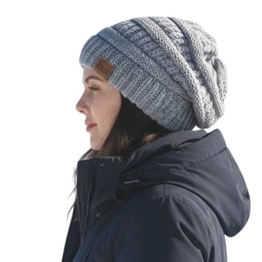 Unisex Slouchy Chunky Soft Warm Fleece Lined Beanie Hat‎ Cap Gray OS Outdoor